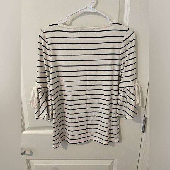WHBM Black and White stripped blouse with bell sleeves - Picture 4 of 4